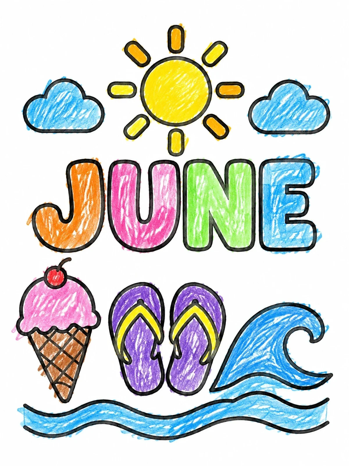 Colored example of the Sunny June Beach Elements coloring page