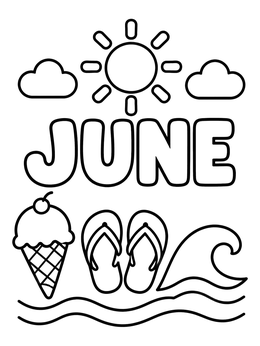 Free printable Sunny June Beach Elements coloring page