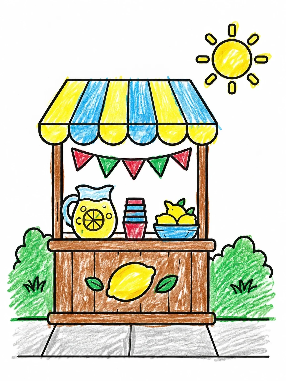 Colored example of the Sunny Lemonade Stand Outdoors coloring page