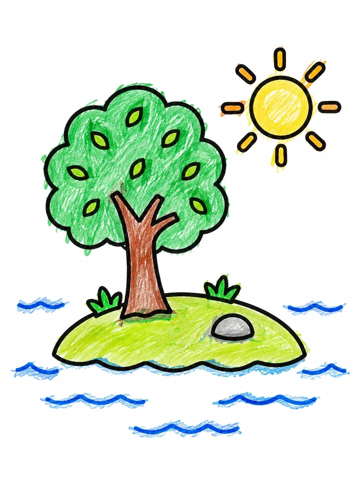 Colored example of the Sunny Little Lake Island coloring page