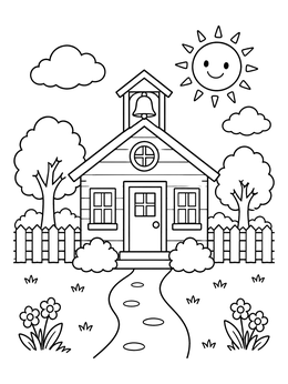Free printable Sunny Little Schoolhouse With Bell coloring page