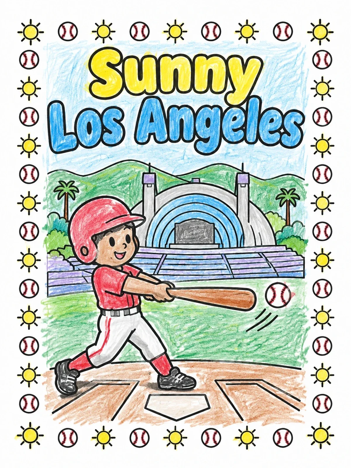Colored example of the Sunny Los Angeles Baseball Batter coloring page