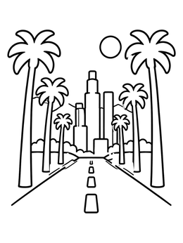 Free printable Sunny Los Angeles Palm Tree Road coloring page