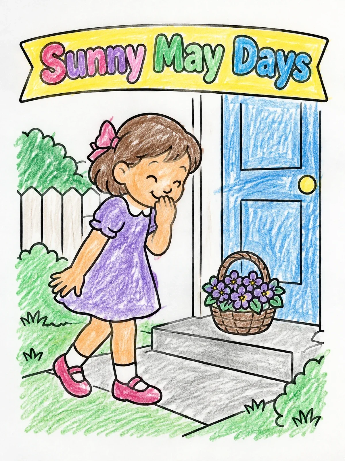 Colored example of the Sunny May Basket Surprise coloring page