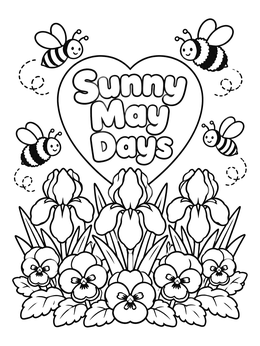 Free printable Sunny May Days With Bees And Flowers coloring page