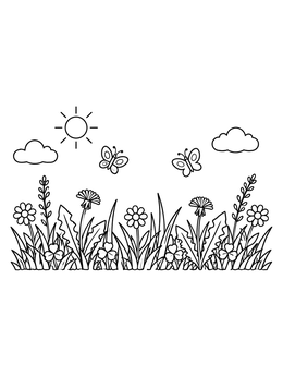 Free printable Sunny Meadow Grass Border coloring page
