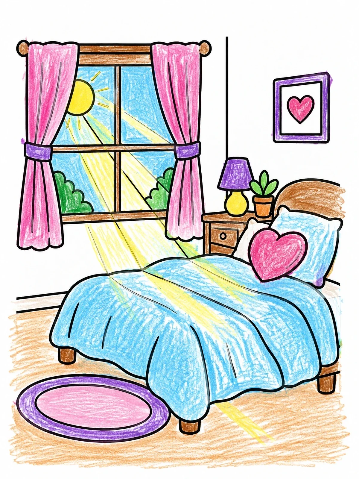 Colored example of the Sunny Morning Bedroom Interior coloring page