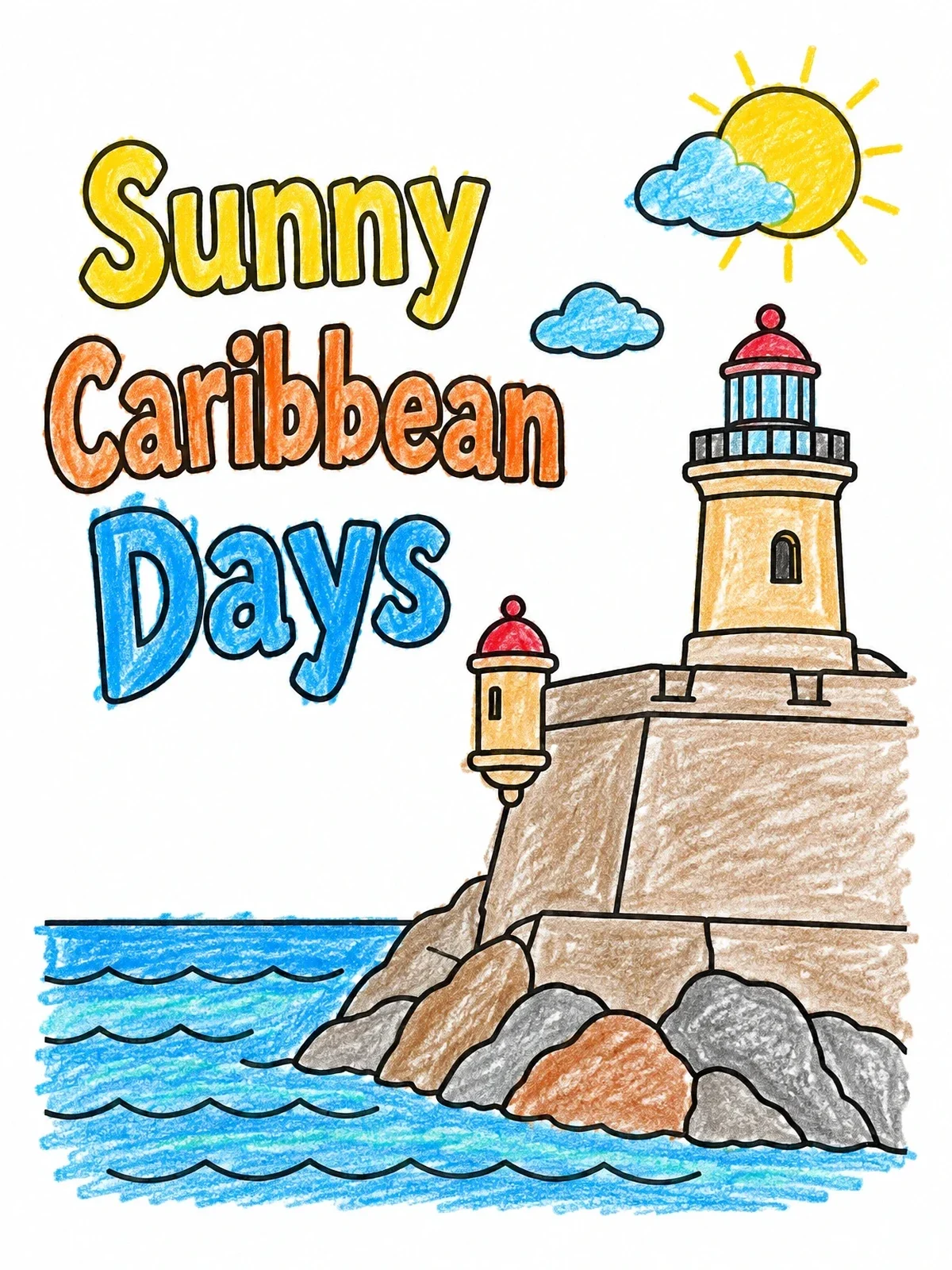 Colored example of the Morro Castle Lighthouse By The Sea coloring page