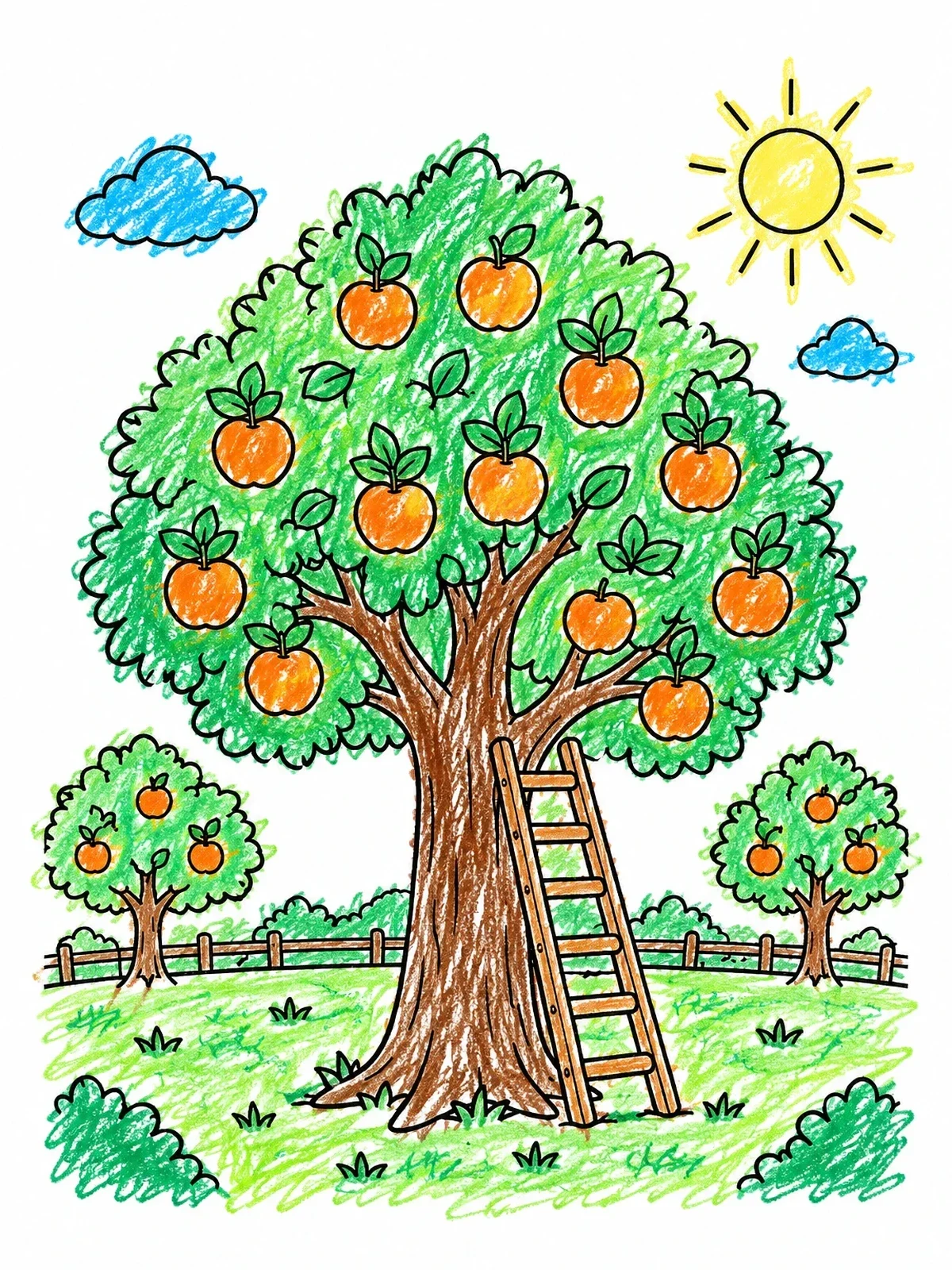 Colored example of the Sunny Orchard Orange Tree coloring page