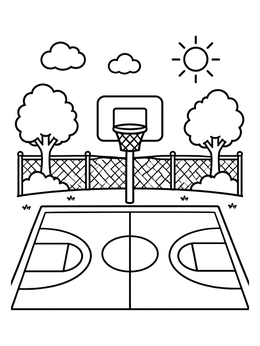 Free printable Sunny Outdoor Basketball Court coloring page