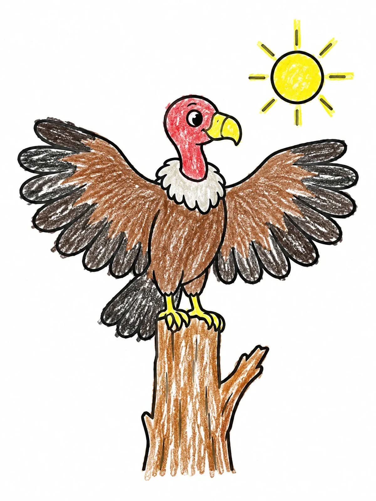 Colored example of the Sunny Perch Turkey Vulture coloring page