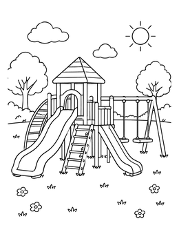Free printable Sunny Playground With Slides And Swings coloring page