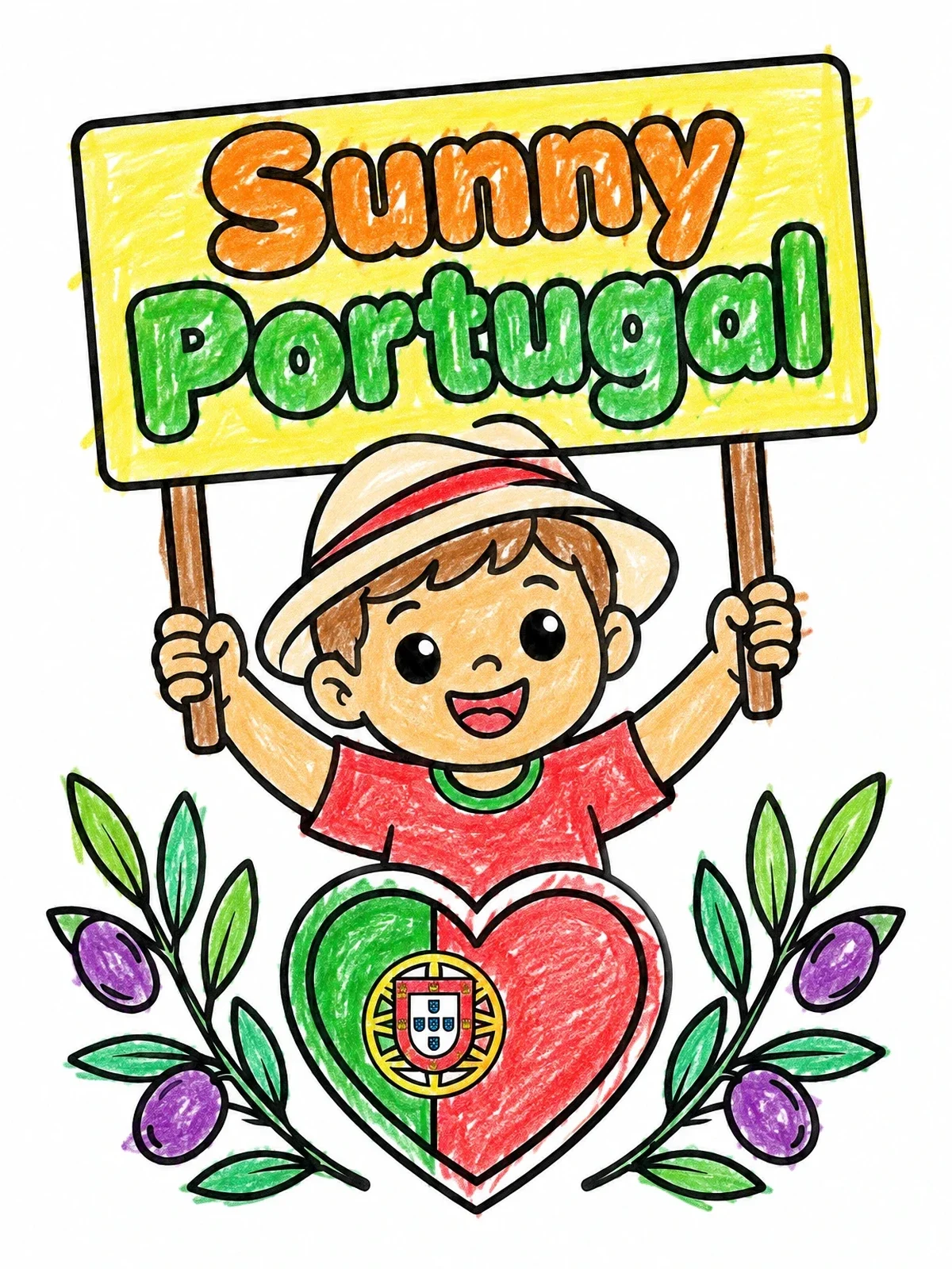 Colored example of the Sunny Portugal Boy With Flag coloring page