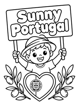 Free printable Sunny Portugal Boy With Flag coloring page