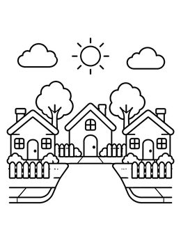 Free printable Sunny Neighborhood Street With Houses coloring page