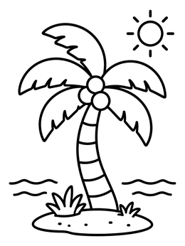 Free printable Sunny Tropical Palm Tree Island coloring page