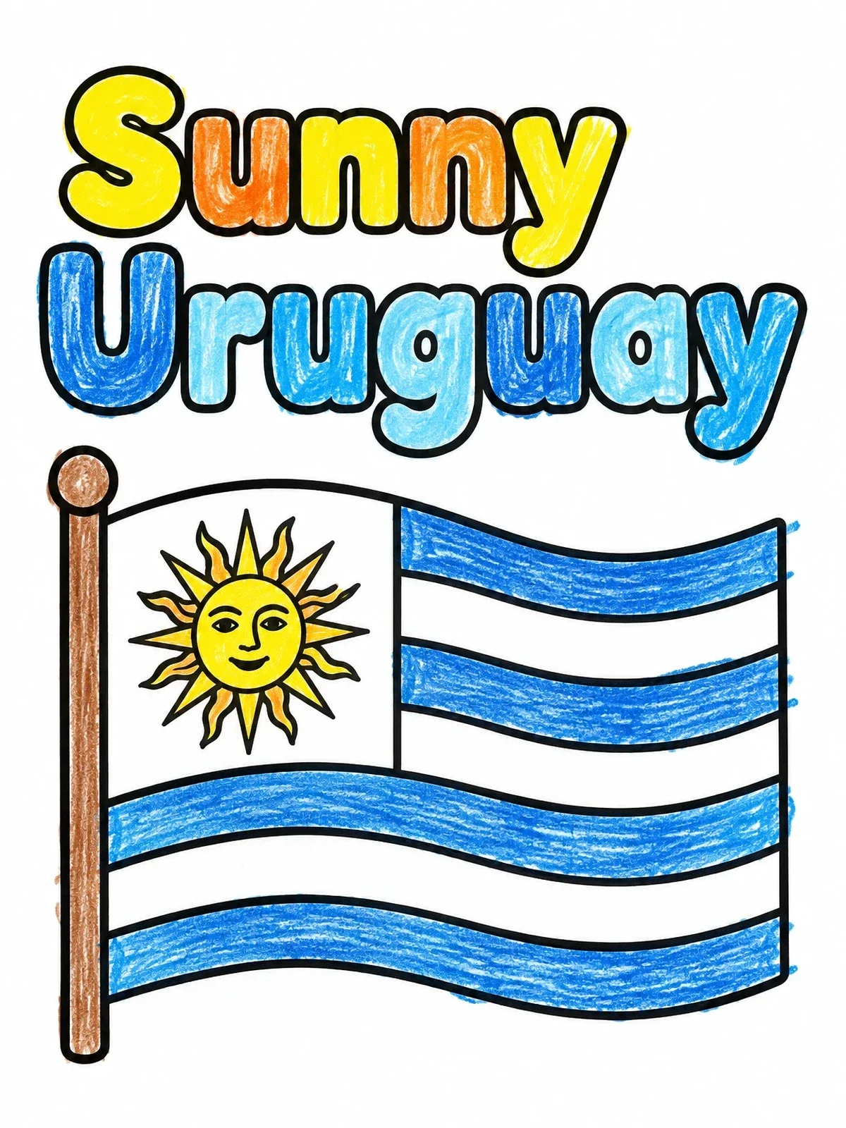 Colored example of the Sunny Uruguay Flag With Sun coloring page