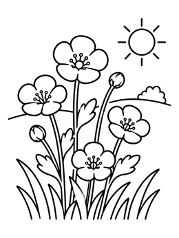 Free printable Sunny Wild Buttercup Flowers coloring page