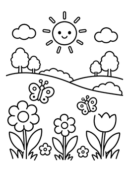 Free printable Sunny Wildflower Meadow And Butterflies coloring page