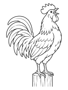 A proud rooster greeting the day in this sunrise coloring page.