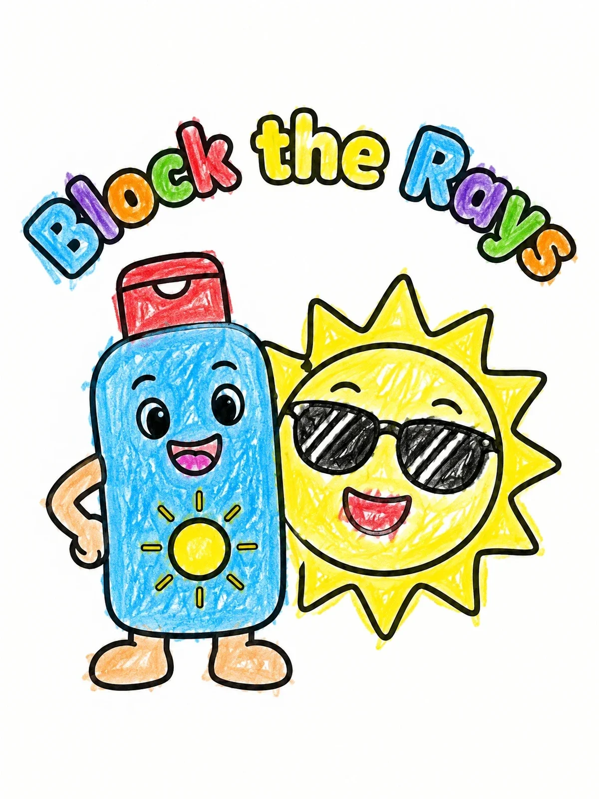 Colored example of the Sunscreen Bottle And Cool Smiling Sun coloring page