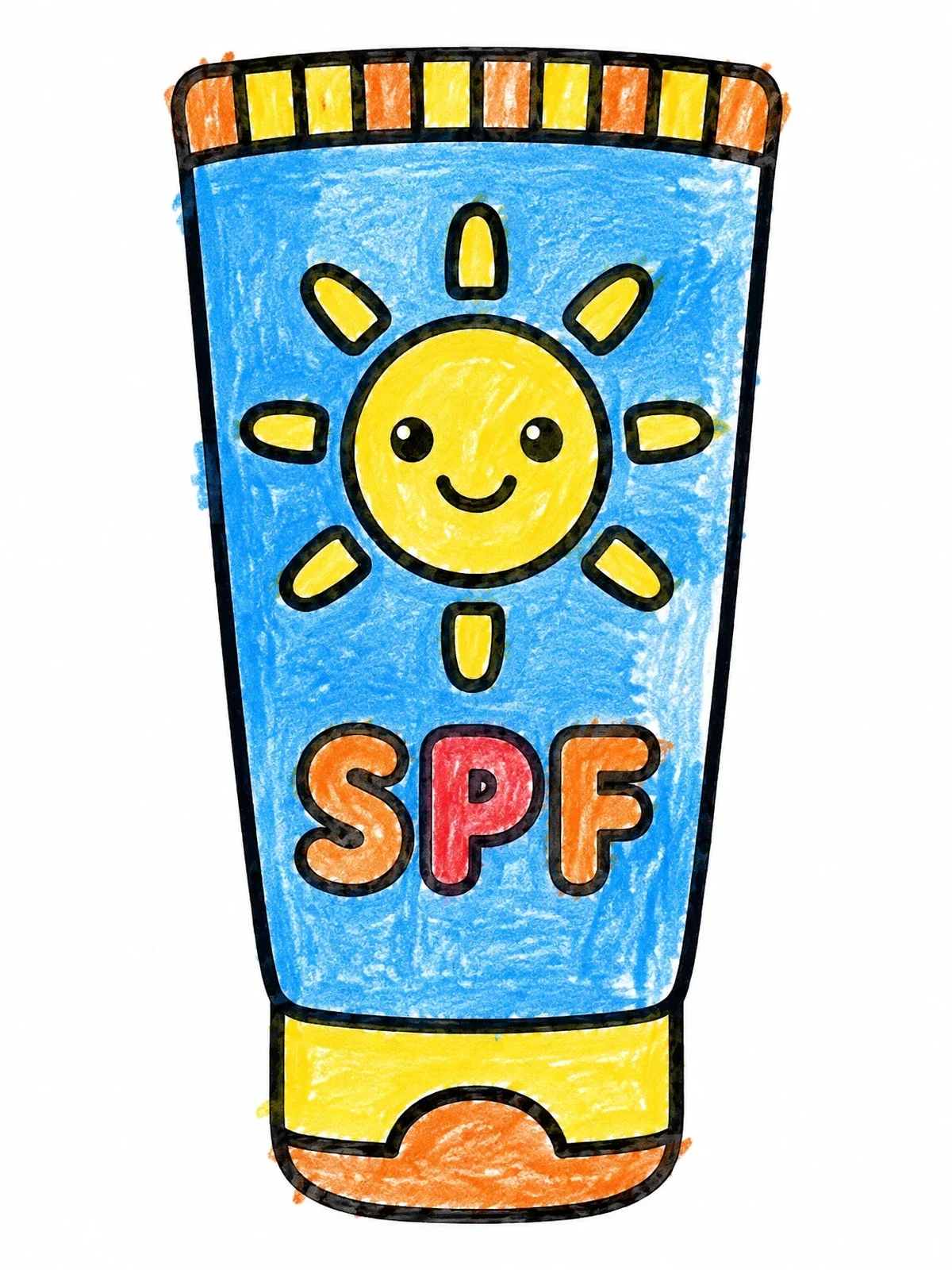 Colored example of the Sunscreen Tube With Smiling Sun coloring page