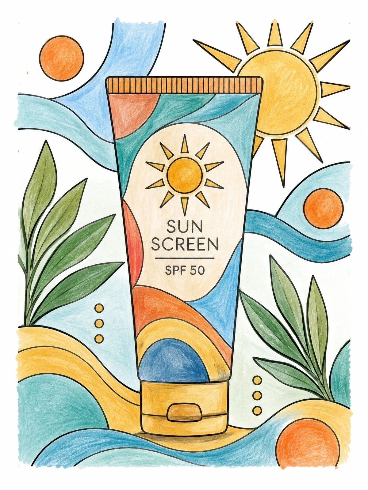 Colored example of the Sunscreen Tube With Summer Patterns coloring page