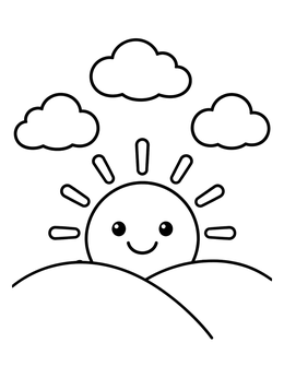 Free printable Smiling Sun Behind Rolling Hills coloring page