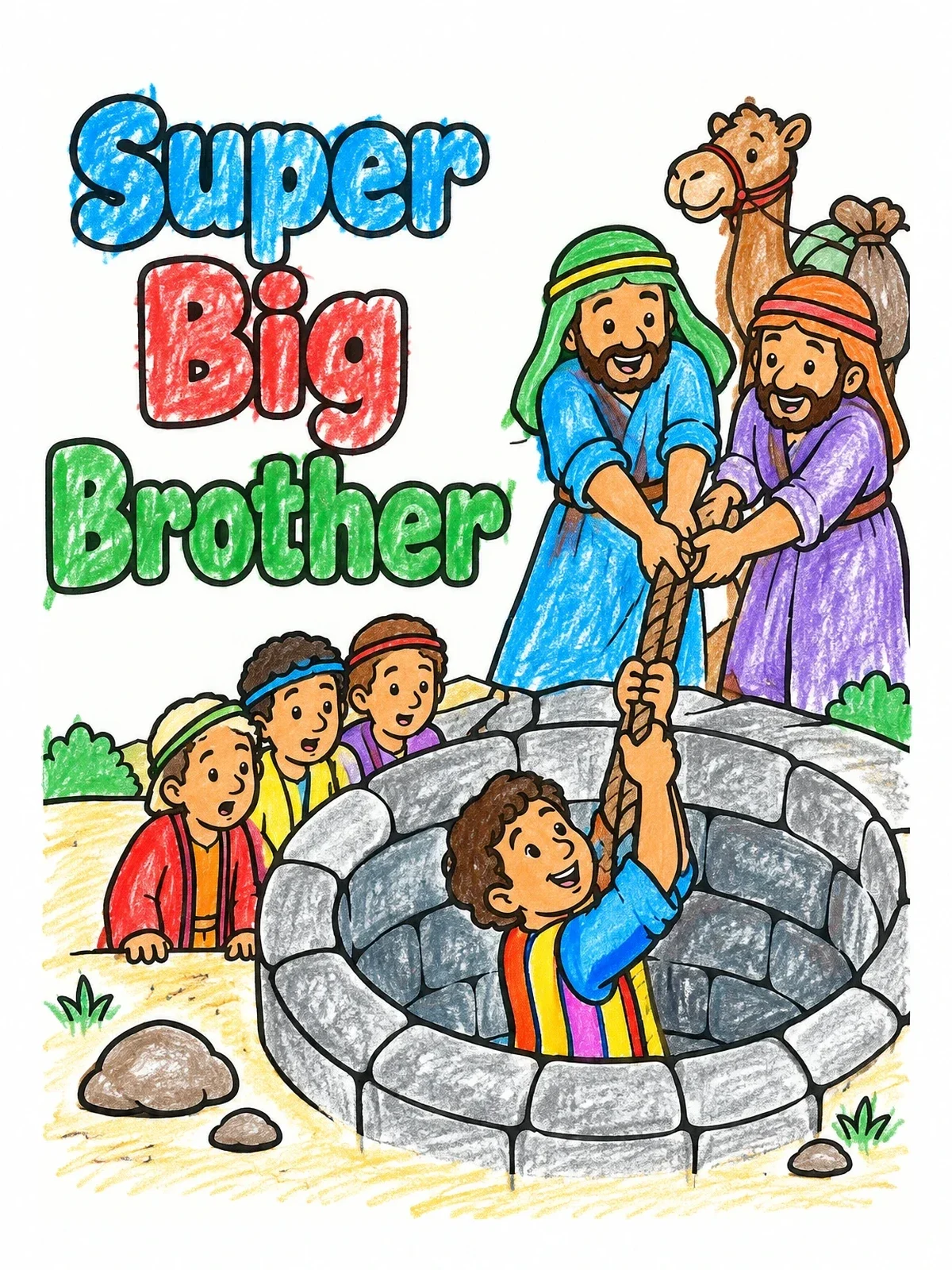 Colored example of the Super Big Brother Joseph At Well coloring page