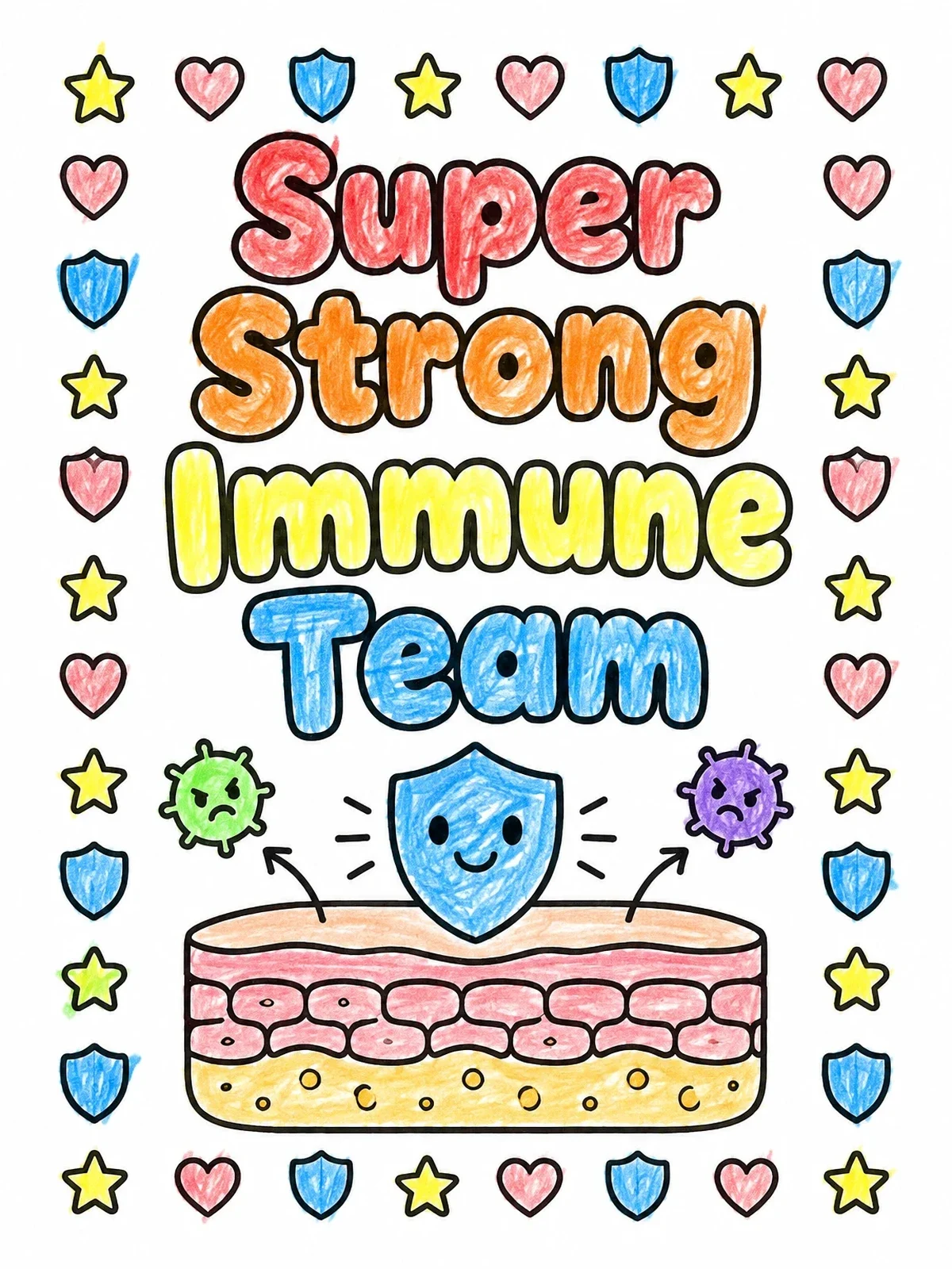 Colored example of the Super Strong Immune Team Skin Barrier coloring page