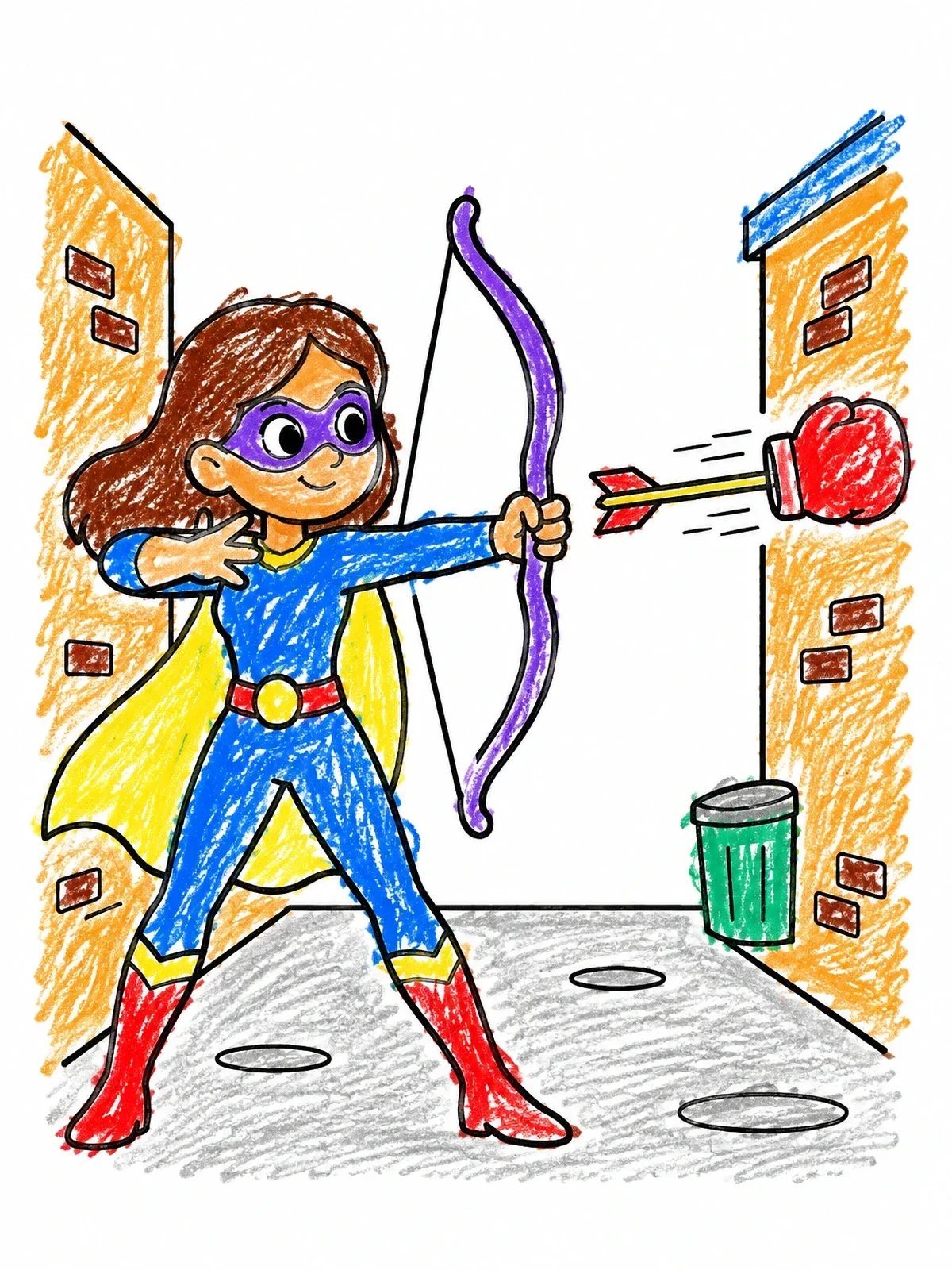 Colored example of the Superhero Archer With Boxing Glove Arrow coloring page