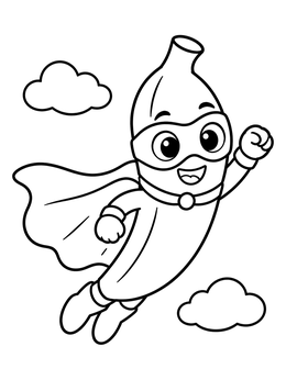 Free printable Superhero Banana Flying High coloring page