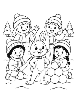 Free printable Superhero Bunny With Winter Kids coloring page