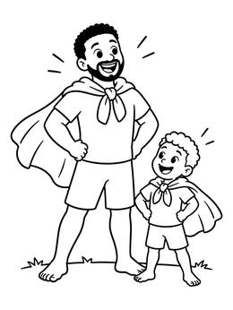 Free printable Superhero Dad And Son With Towel Capes coloring page