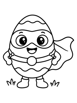 A cheerful superhero easter egg coloring page wearing a mask and a fluttering cape.
