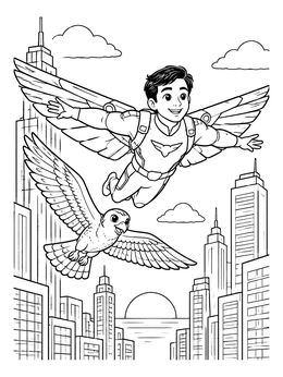 Free printable Superhero Flying With A Falcon coloring page