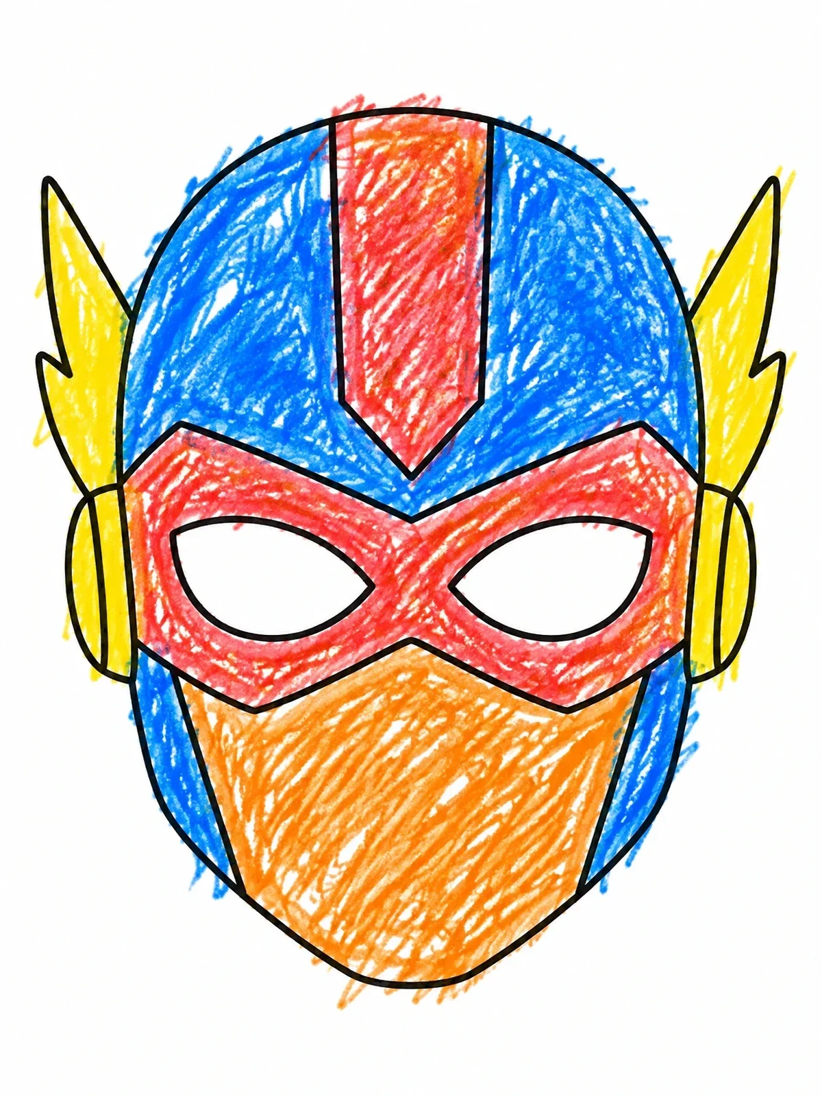 Colored example of the Superhero Helmet Blank Face Template coloring page