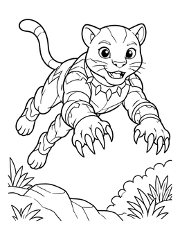 Free printable Superhero Panther Cub Leaping Forward coloring page