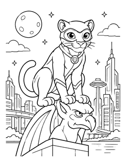 Free printable Superhero Panther On A Gargoyle coloring page