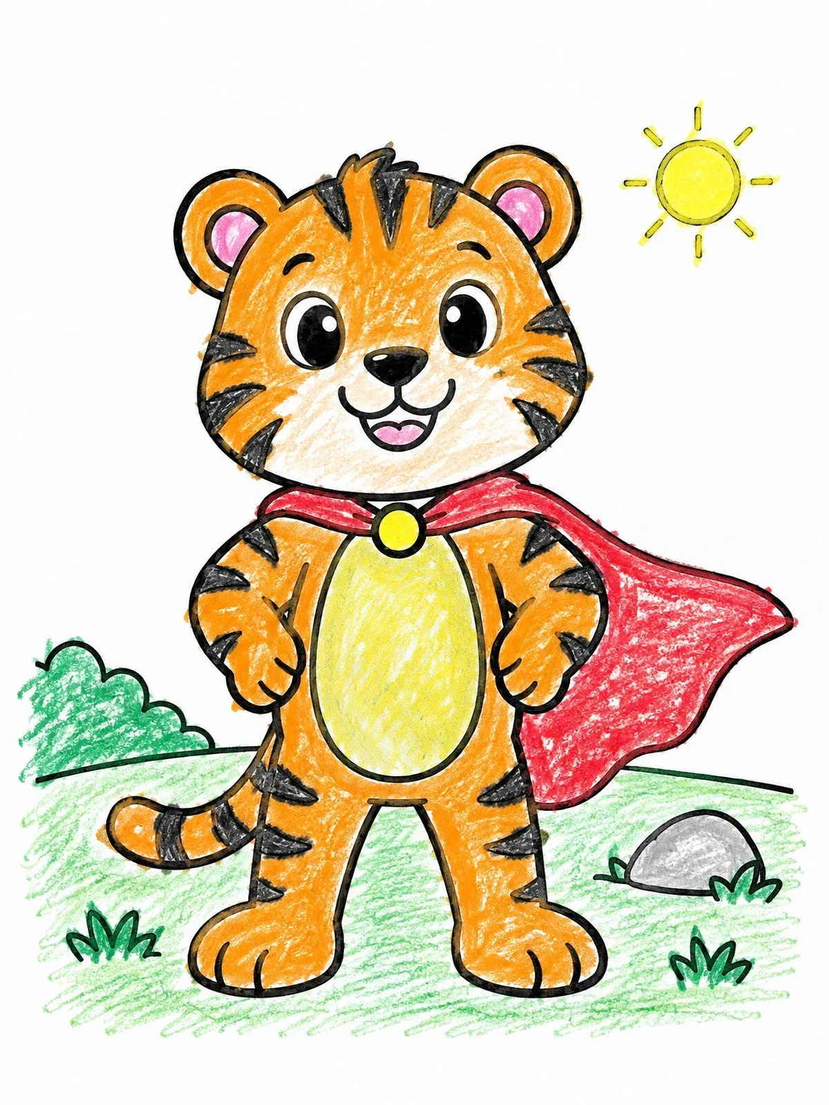 Colored example of the Cute Superhero Tiger Standing Proudly coloring page