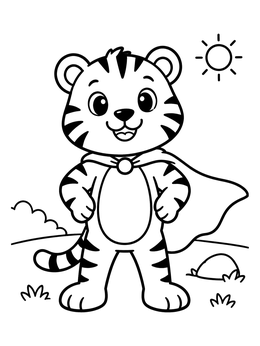 Free printable Cute Superhero Tiger Standing Proudly coloring page