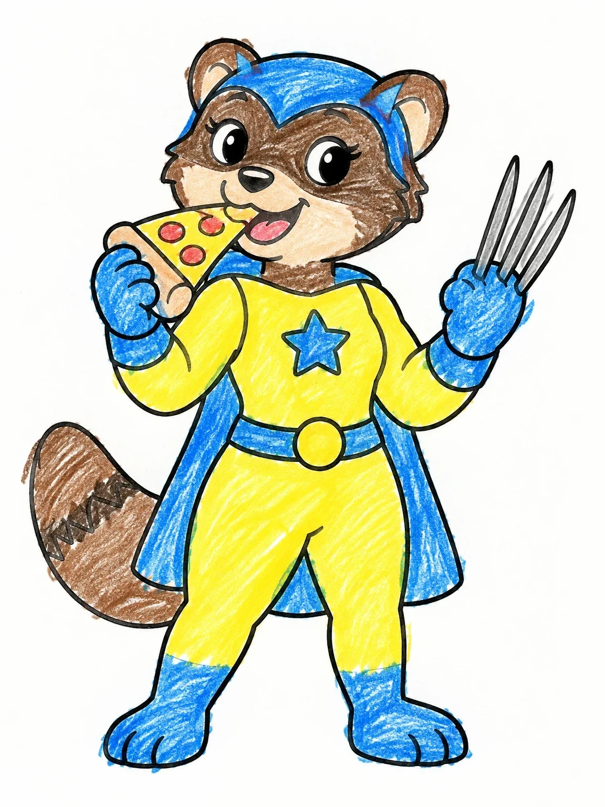 Colored example of the Superhero Wolverine Eating Pizza coloring page