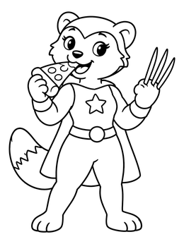 A superhero animal hero enjoys a slice on this wolverine coloring page.