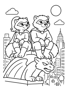 Two caped heroes sit on a rooftop gargoyle in this wolverine coloring page.