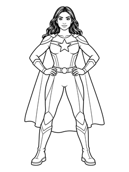 A heroic superhero poses proudly in this woman coloring page.