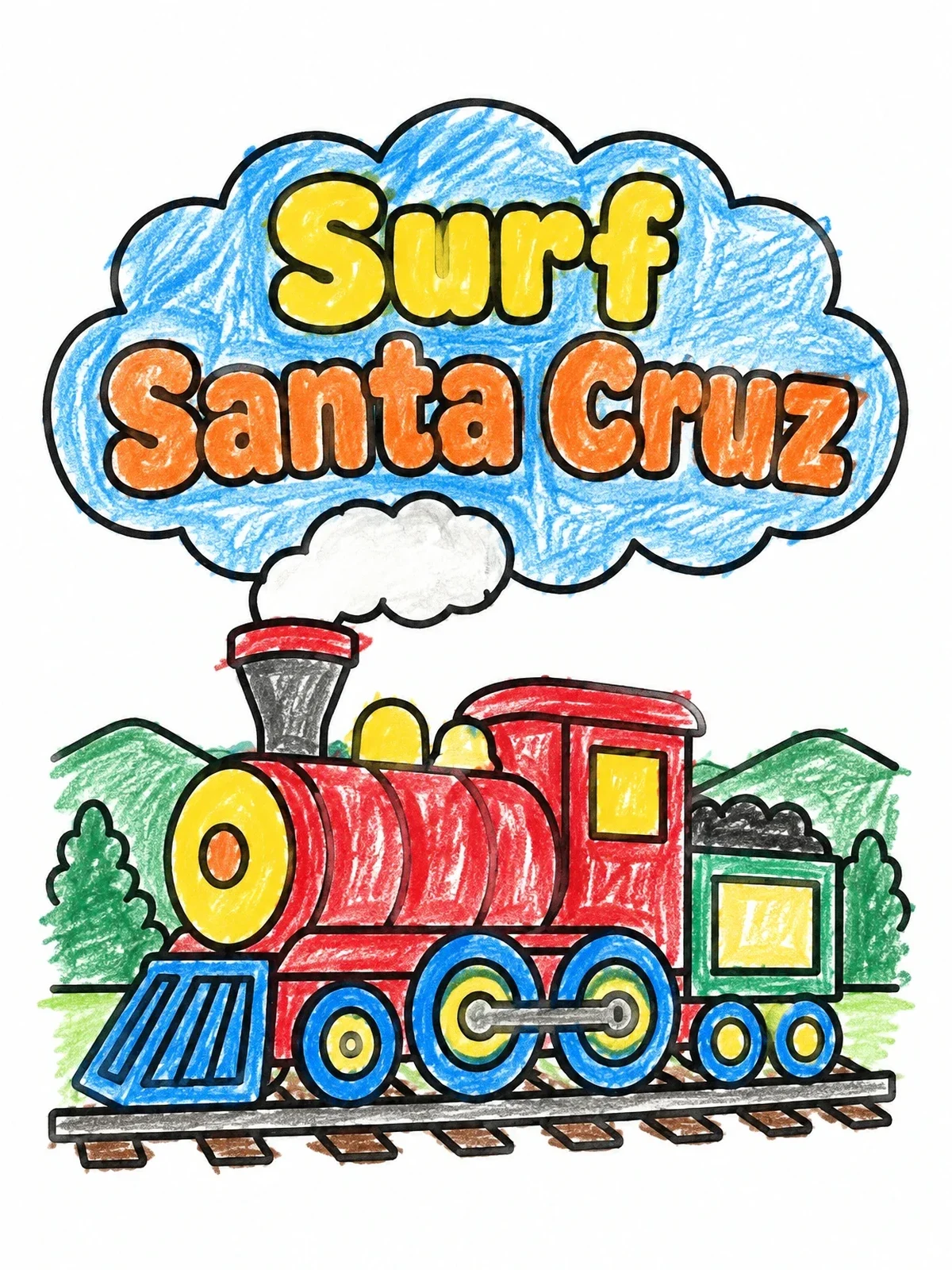 Colored example of the Vintage Steam Train In Santa Cruz coloring page