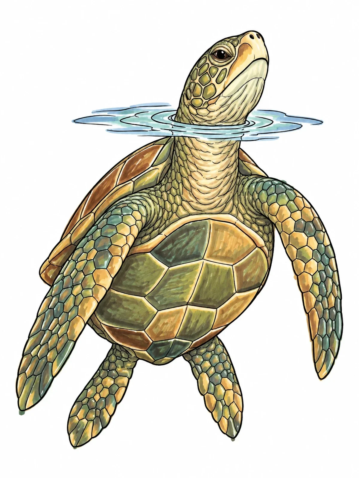 Colored example of the Surfacing Sea Turtle Breathing Air coloring page