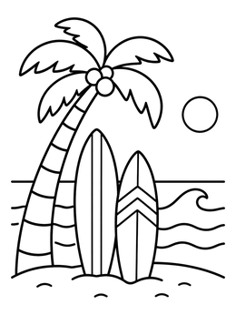 Free printable Surfboards Under Palm Tree On Beach coloring page