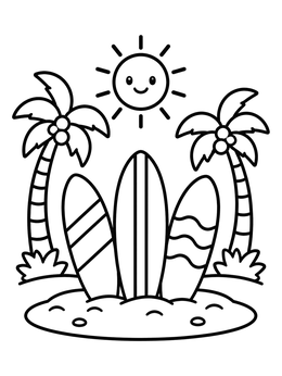 Free printable Surfboards On A Sunny Beach coloring page