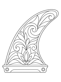 Free printable Decorative Surfboard Fin With Floral Motifs coloring page